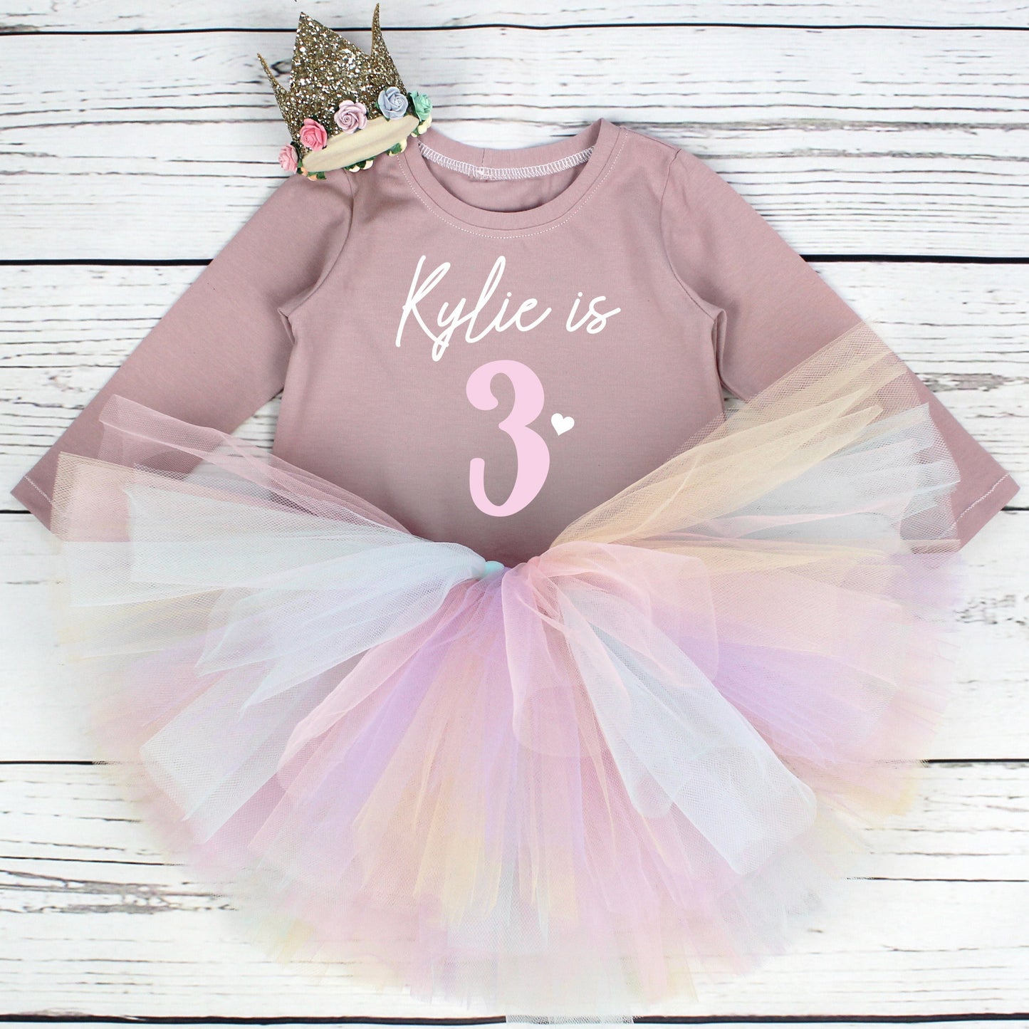 Mauve & Pastel Rainbow 3rd Birthday Outfit