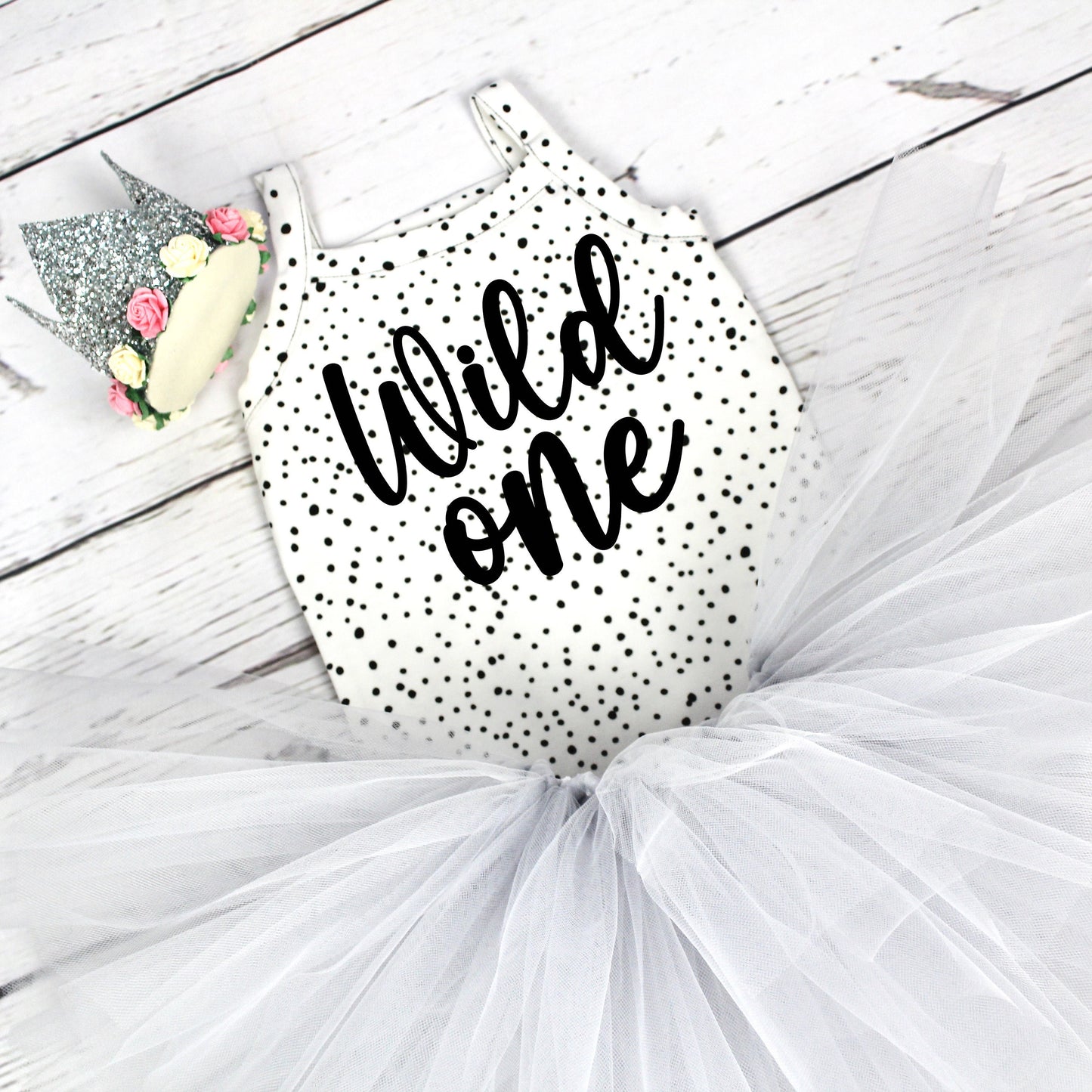 Girls Wild One Tutu Outfit in Grey & Off-White