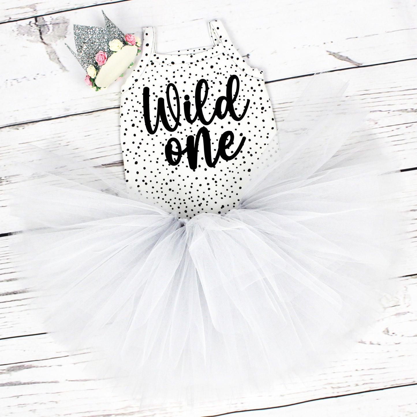 Girls Wild One Tutu Outfit in Grey & Off-White